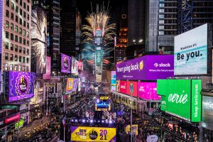 The New Year ball drop held in NYC (New York City).